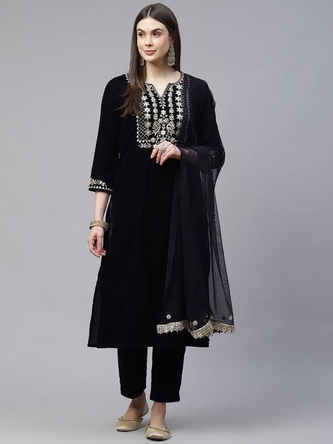 divena black embellished kurta with pant & dupatta