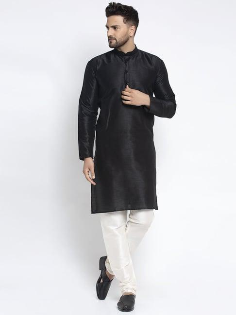 jompers black regular fit self pattern kurta & churidar