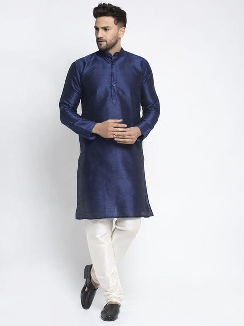 jompers navy regular fit self pattern kurta & churidar