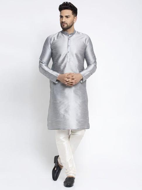 jompers silver regular fit self pattern kurta & churidar