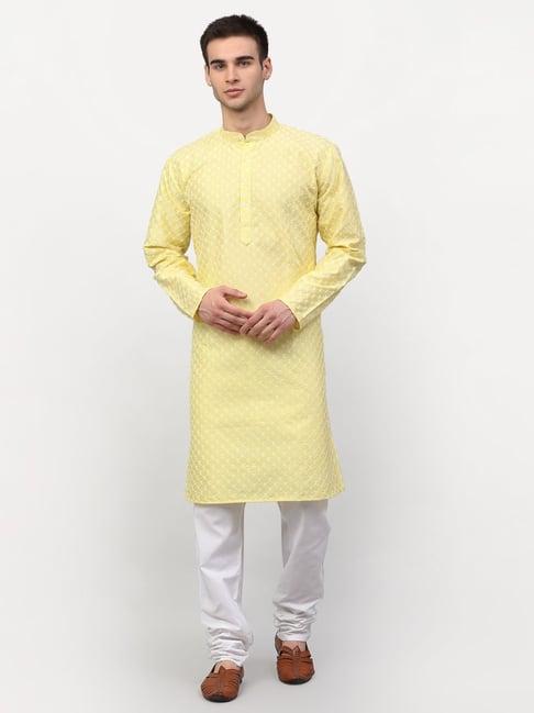 jompers yellow regular fit embellished kurta & churidar