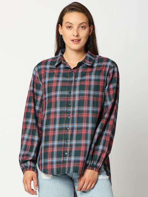 remanika green pure cotton chequered shirt