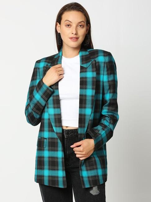 remanika green pure cotton chequered jacket