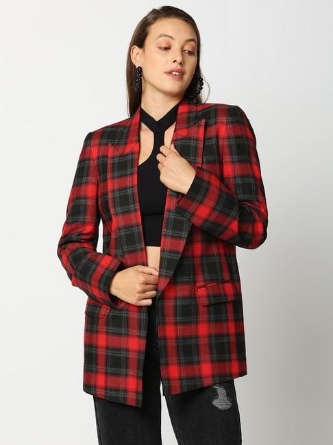 remanika red pure cotton chequered jacket