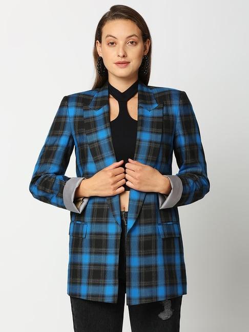 remanika blue pure cotton chequered jacket