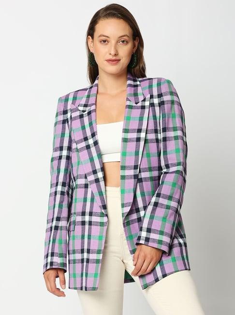 remanika purple pure cotton chequered jacket