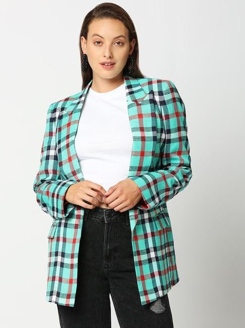 remanika green pure cotton chequered jacket