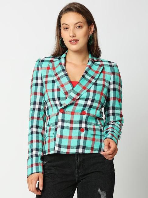 remanika green pure cotton chequered jacket