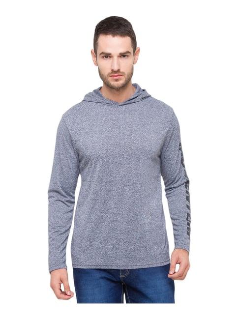 globus grey regular fit self pattern hooded t-shirt