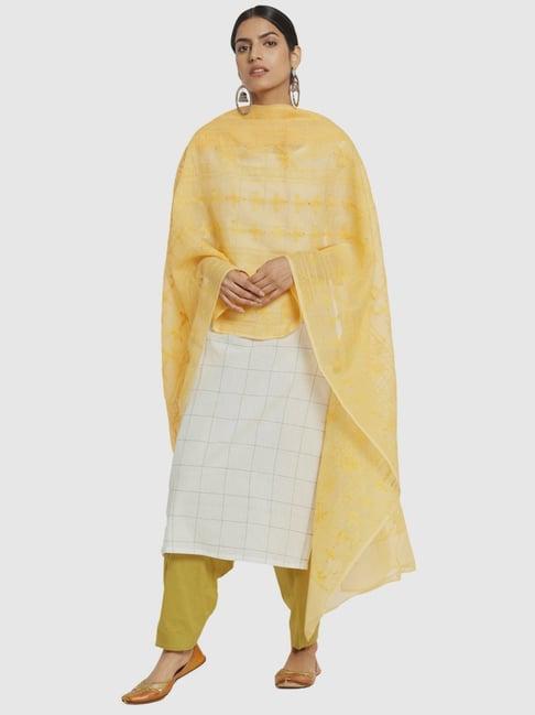 fabindia yellow embroidered dupatta