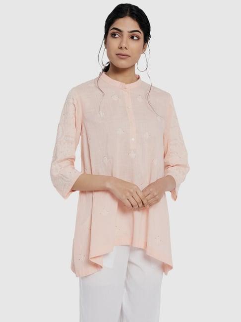 fabindia peach cotton embroidered tunic