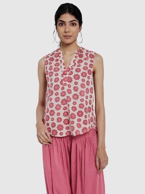 fabindia pink cotton floral print top