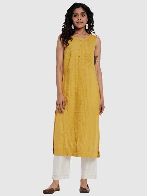 fabindia yellow cotton straight kurta