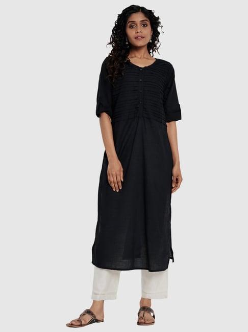 fabbasics by fabindia black cotton straight kurta