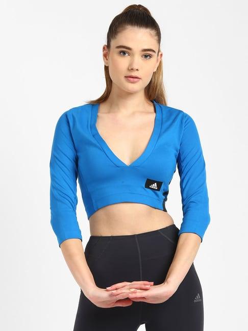 adidas blue slim fit w mission v crop top