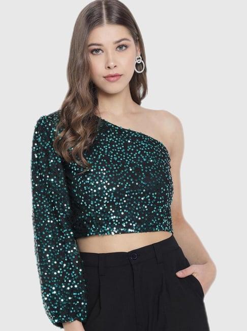 trend arrest green embellished top