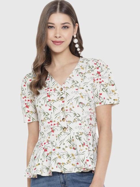 trend arrest cream floral print top