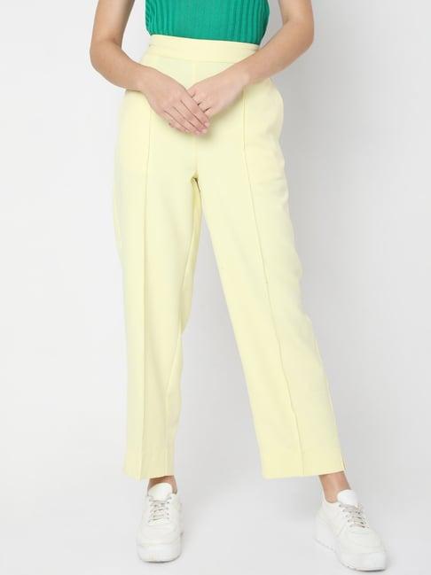 vero moda yellow straight fit pleated pants