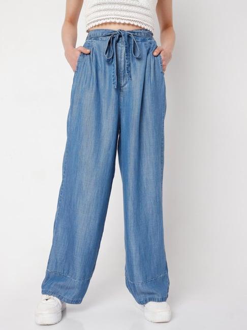 vero moda blue relaxed fit drawstring pants