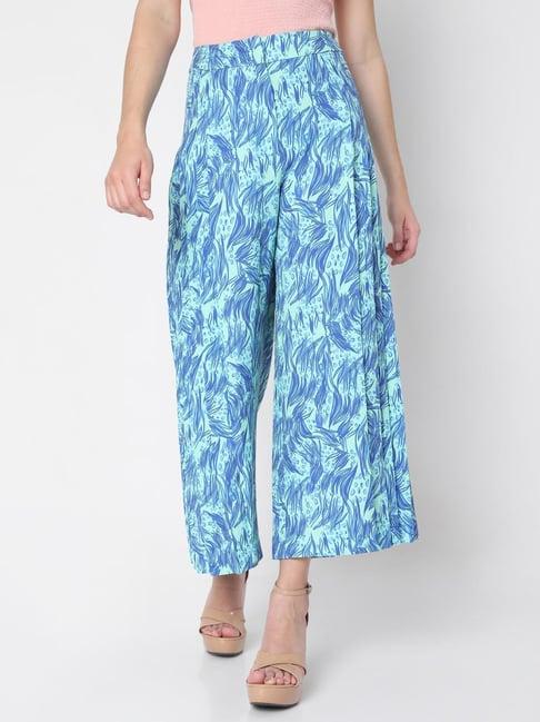 vero moda blue flared fit pleated pants