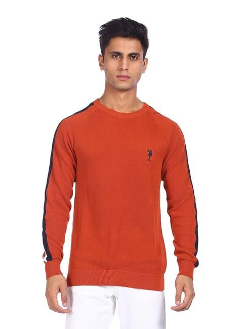 u.s. polo assn. red regular fit self pattern sweater