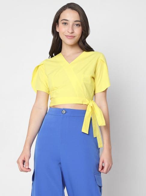 vero moda yellow v neck crop top