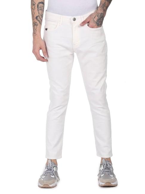 men white mid rise carson cropped slim fit jeans