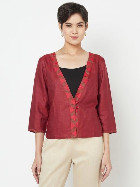 fabindia red embroidered shrug