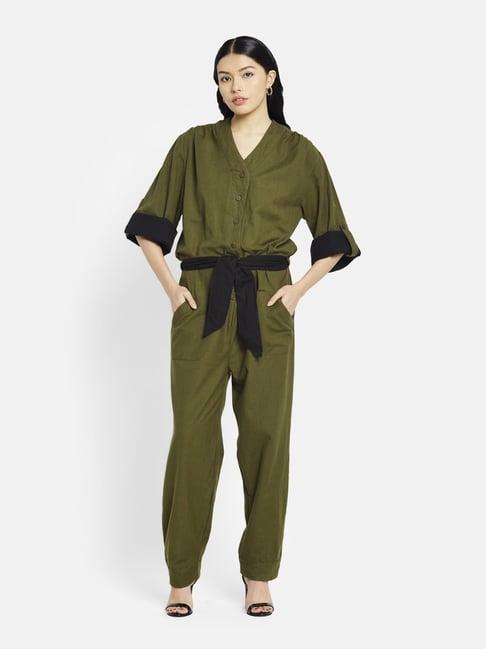 fabindia olive green v neck jumpsuit