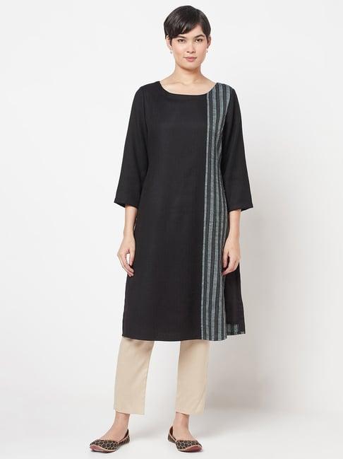 fabindia black striped straight kurta