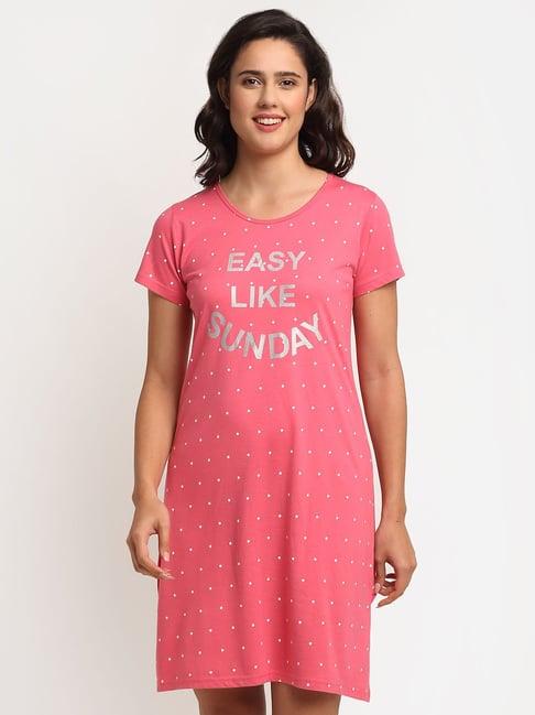 kanvin pink printed night dress