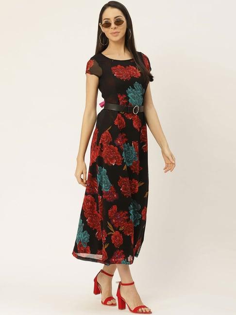 belle fille black & red floral print dress