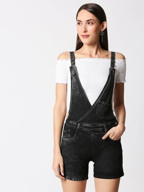 high star black cotton dungarees