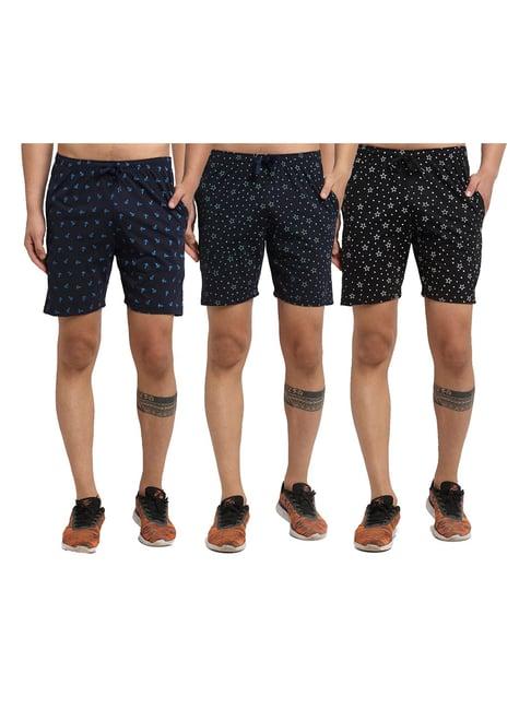 vimal jonney multicolor mid rise shorts (pack of 3)