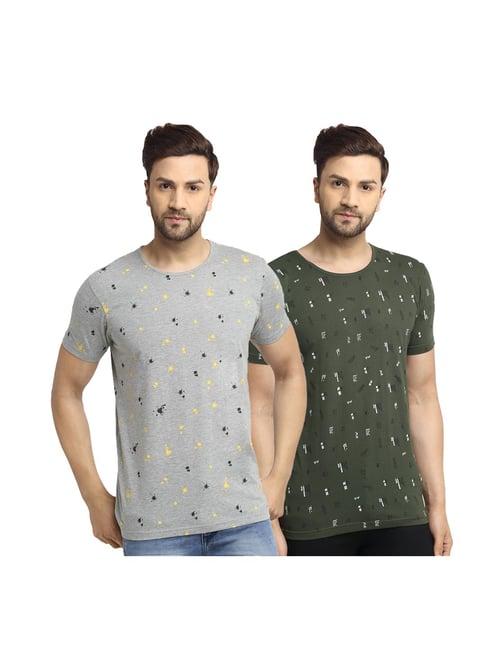 vimal jonney grey & green printed t-shirt (pack of 2)