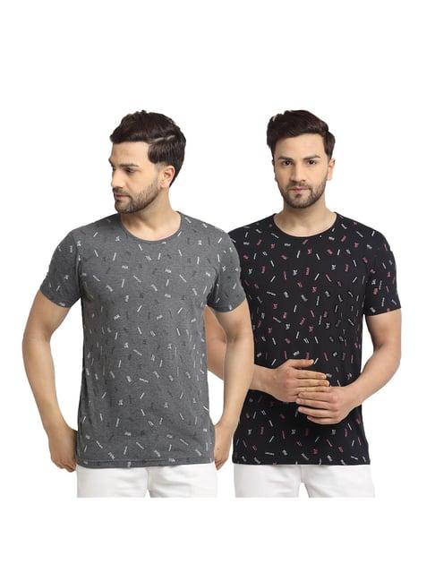 vimal jonney dark grey & black printed cotton t-shirt (pack of 2)