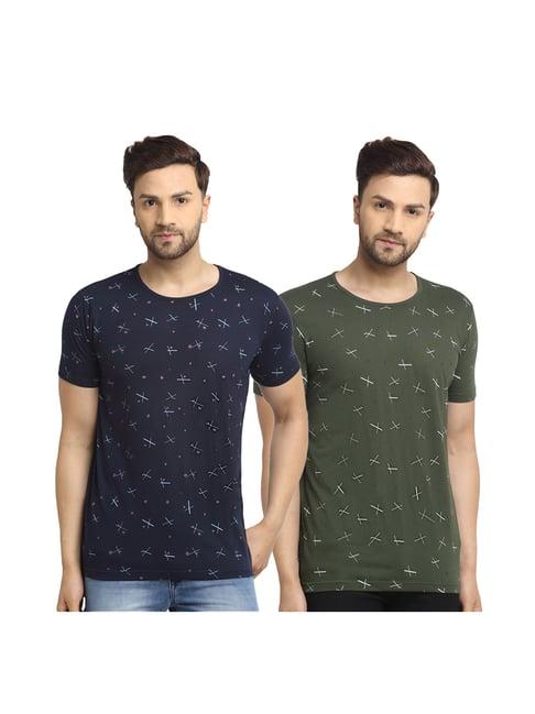 vimal jonney blue & olive printed t-shirt (pack of 2)