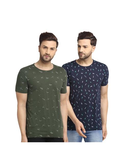 vimal jonney green & blue printed t-shirt (pack of 2)