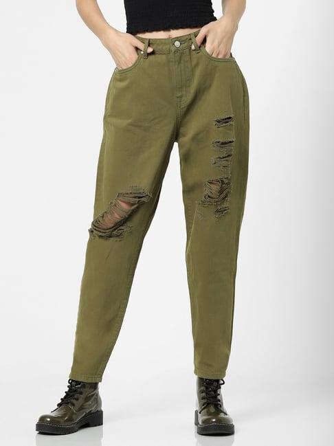 only green slim fit high rise jeans