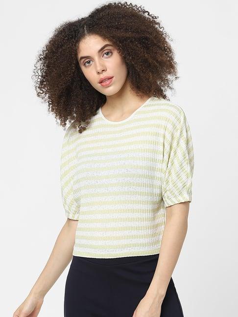 only yellow striped round neck top