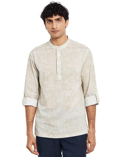 fabindia beige floral print short kurta