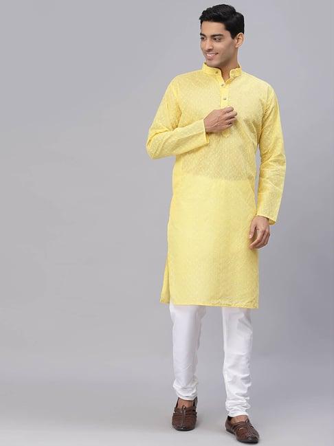 neudis yellow full sleeves kurta & churidar pants set