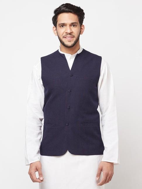 fabindia dark blue sleeveless round neck nehru jacket