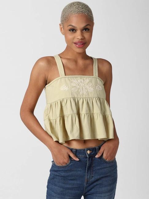 forever 21 green embroidered crop top