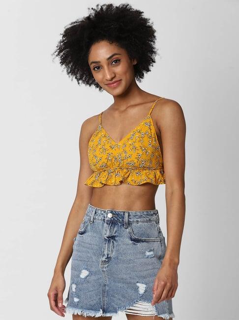 forever 21 yellow floral print crop top