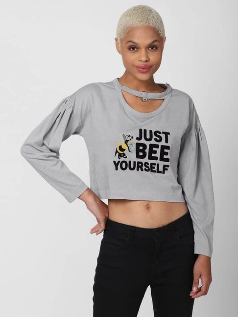 forever 21 grey graphic print crop top