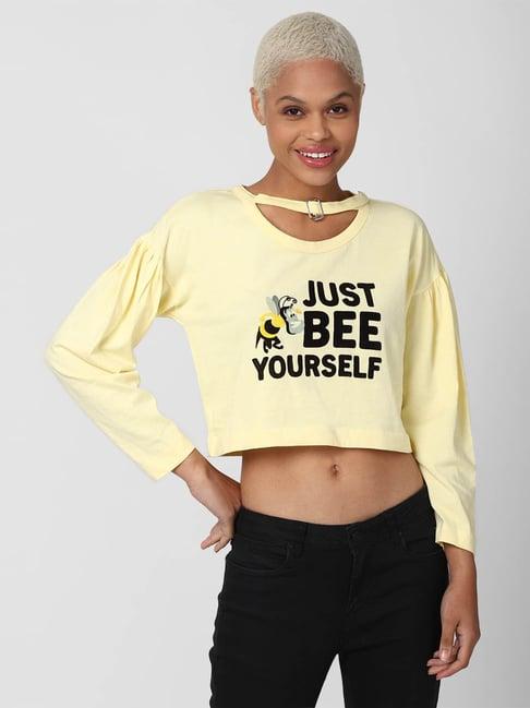 forever 21 yellow graphic print crop top