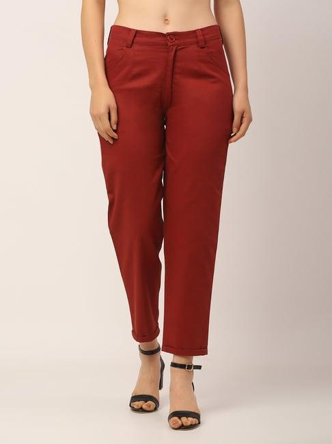 rigo maroon regular fit flat front trousers