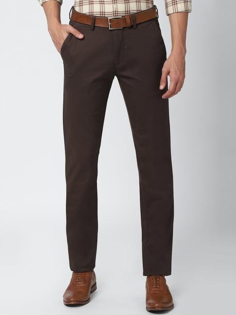 peter england brown cotton slim fit chinos