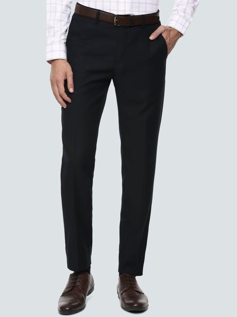 louis philippe black slim fit flat front trousers